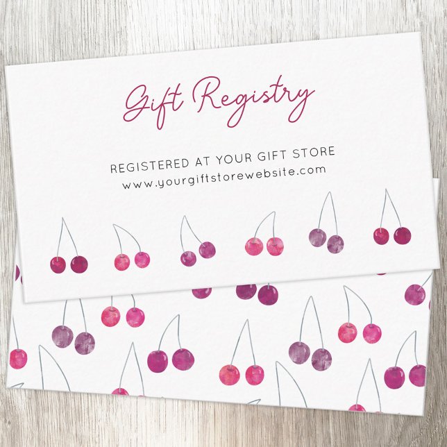 Cherry Watercolor Brautparty Gift Registry Begleitkarte (Cherry pink watercolor custom text gift registry enclosure card)