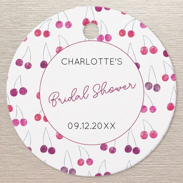 Cherry Watercolor Brautparty Personalisiert Geschenkanhänger (Personalized custom text cherry watercolor bridal shower favor tags)