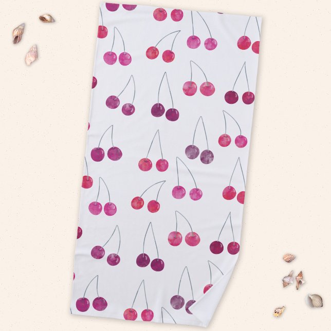 Cherry Watercolor Frucht Strandtuch (Mediterranean cherry watercolor pattern beach towel)