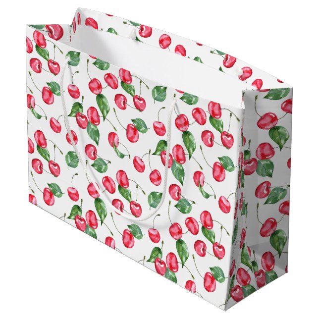 Cherry Watercolor-Muster Große Geschenktüte (Rückseite Schrägansicht)