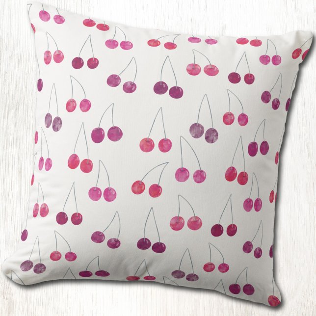 Cherry Watercolor Niedlich Frucht Kissen (Sweet cherry watercolor pattern throw pillow)