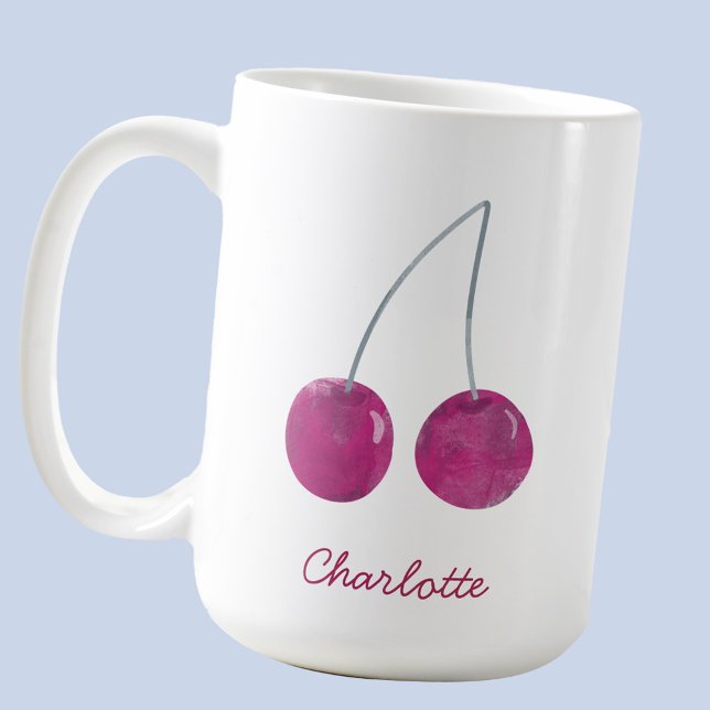 Cherry Watercolor Personalisiert Kaffeetasse (Sweet cherry watercolor personalized script name coffee mug)