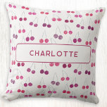 Cherry Watercolor Personalisiert Kissen<br><div class="desc">Süß rosa Kirschenmuster mit modernem Schriftart. Ändern Sie den Namen,  um ihn zu personalisieren. Original Kunst von Nic Squirrell</div>