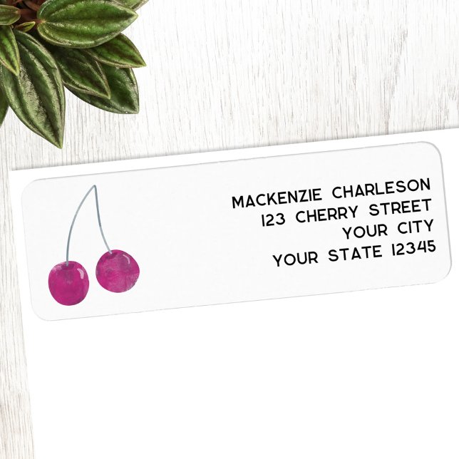 Cherry Watercolor-Rücksendeadresse (Watercolor cherry personalized return address labels)