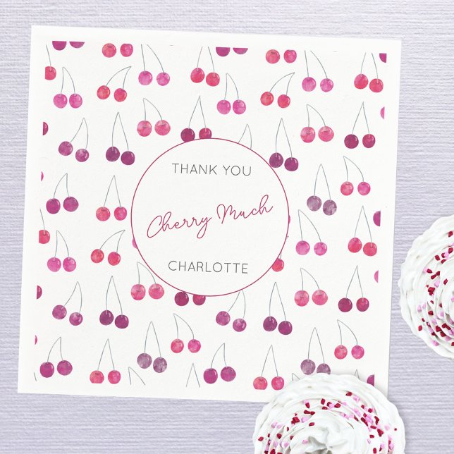 Cherry Watercolor Vielen Dank Personalisiert Serviette (Thank you Cherry Much personalized watercolor cherries party paper napkin)