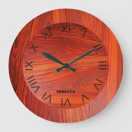 Cherry wood texture custom monogram große wanduhr