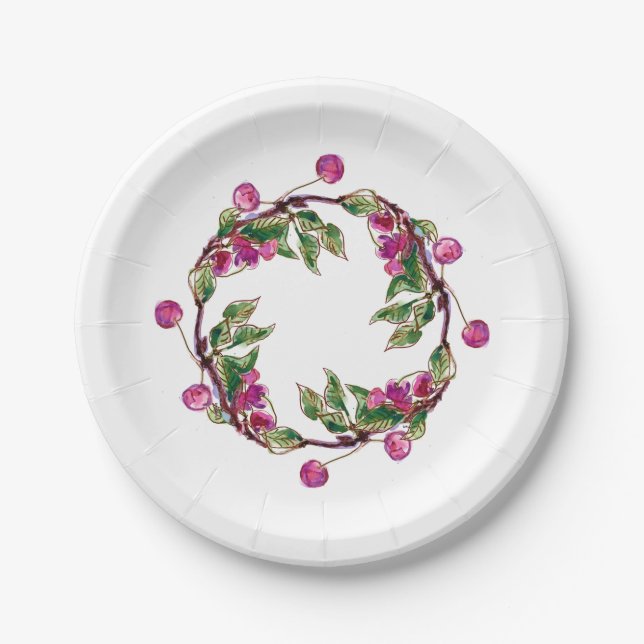 Cherry Wreath von Linandara Plate Pappteller (Vorderseite)