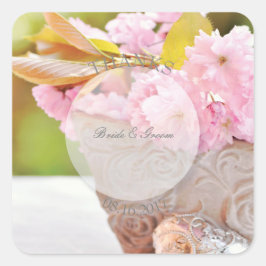 Cherryblossoms bearbeitbarer Hochzeitsdank Quadratischer Aufkleber