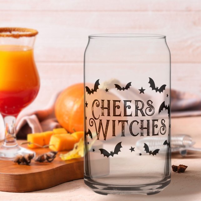 Chers sorciers chauves-souris et étoiles Halloween (Cheers Witches Bats and Stars Halloween Can Glass)