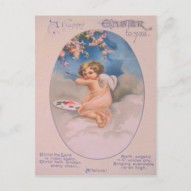 Cherub Angel Cherry Tree Malerei Palette Christlic Postkarte (Vorderseite)