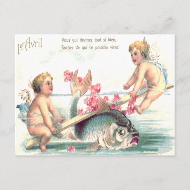 Cherub Angel See-Saw Fisch Postkarte (Vorderseite)