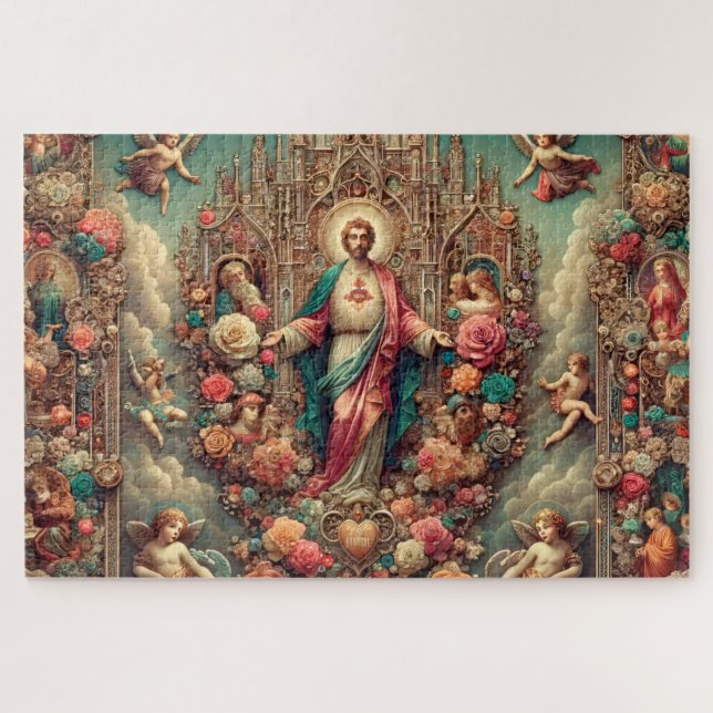 Cherub Angels Jesus Floral Collage (Horizontal)