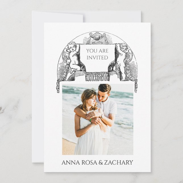 *~* Cherub AR6 Viktorianisch QR FOTO UAWG Wedding Einladung (Vorderseite)