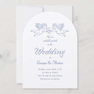 Cherub Cupid Couple Holding Heart Wedding Einladung