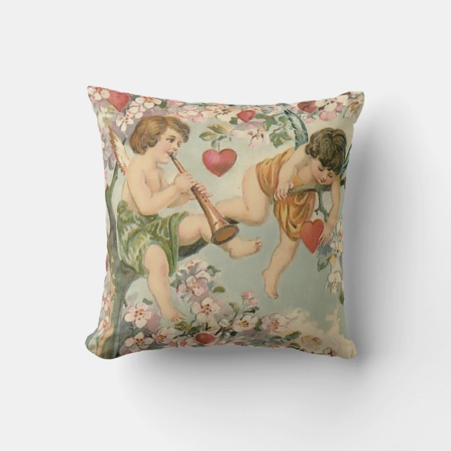 Cherub Cupid Flute Magnolia Tree Herz Kissen (Vorderseite)