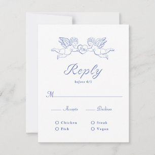 Cherub Cupid Paar hält Herz Hochzeitsmahl RSVP Karte
