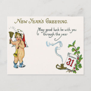 Cherub Engel Holly Kalender Glocke Horn Postkarte