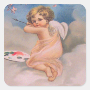 Cherub Engel Kirschbaum Malpalette Christlich Quadratischer Aufkleber