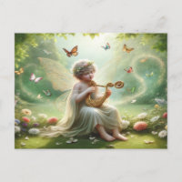 Cherub Engel spielt Harfe