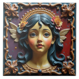 Cherub in Lila und rot Fliese