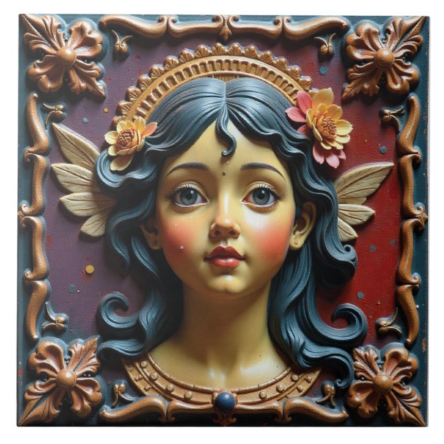 Cherub in Lila und rot Fliese (Vorderseite)