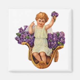Cherub und lila Blumen Magnet