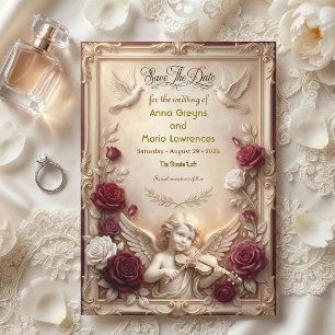 Cherubim und Tauben Verzierte Save-the-Date-Karte Magneteinladung