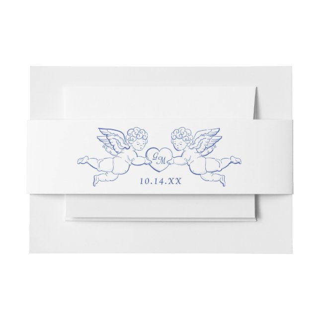 Cherubs halten Herzpaar Amor Initialen Einladungsbanderole (Vorderseite Beispiel)