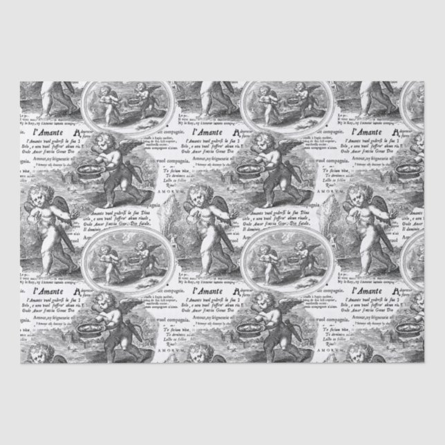 Cherubs in Love Romantic French Toile de Jouy Seidenpapier (Vorderseite)
