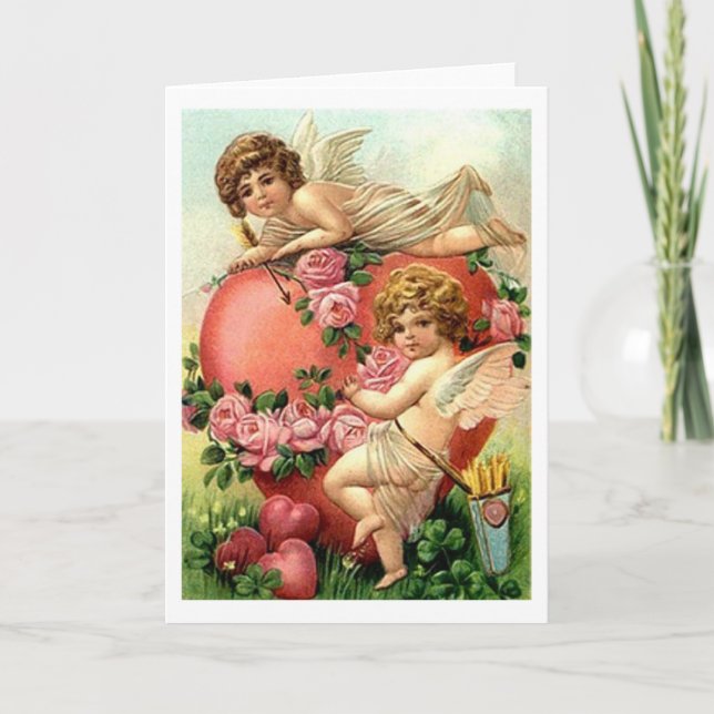 Cherubs victoriens avec carte Heart Valentine's Da (Devant)