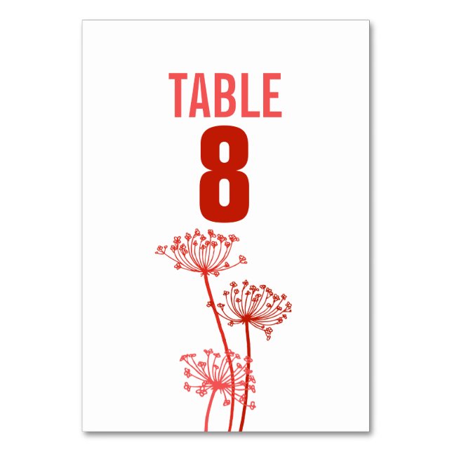 Chervil grafische Blume Rote Hochzeit im Herbst Tischnummer (Rückseite)
