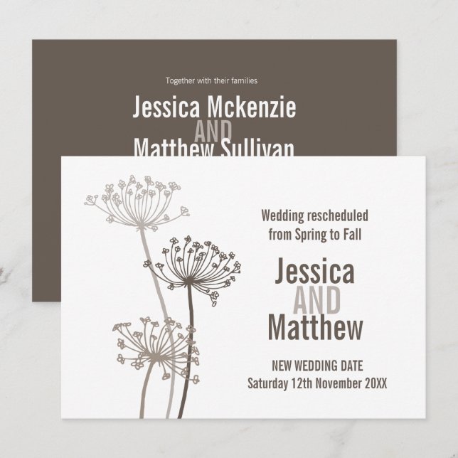 Chervil moderne Blume Braun Hochzeit verschoben Einladung (Vorne/Hinten)