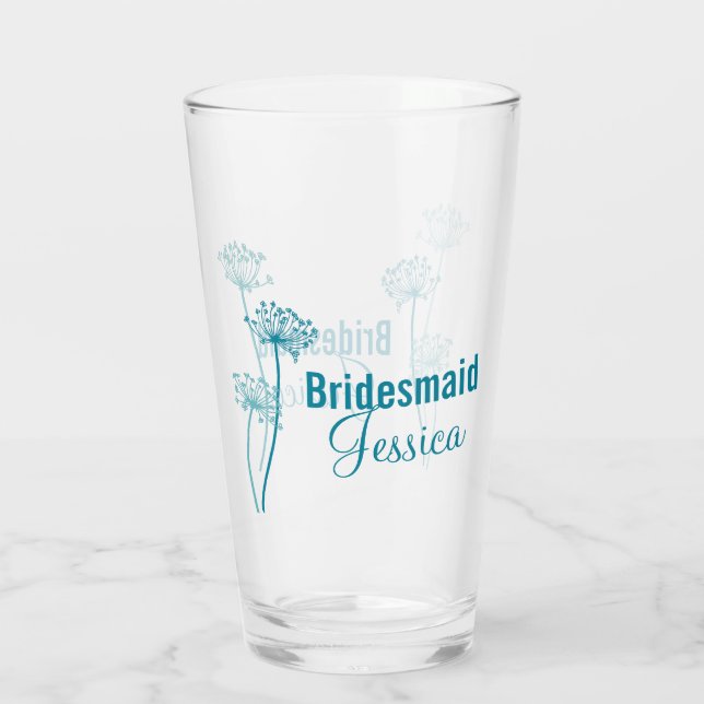 Chervil moderne Blume grafische Gastgeschenk Hochz Glas (Rückseite)