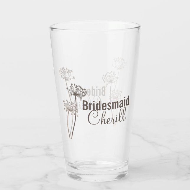 Chervil moderne Blume Tinte Kunst braun Gastgesche Glas (Rückseite)