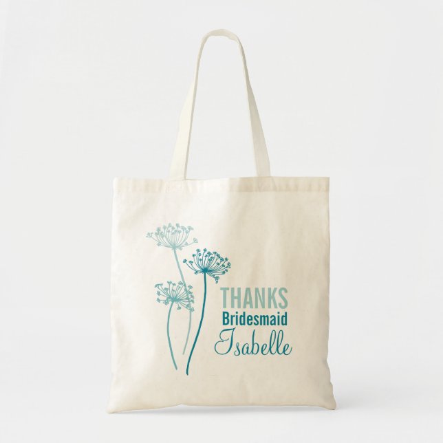 Chervil moderne grafische Blume aquamarine Bräunun Tragetasche (Vorne)
