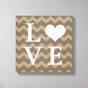 Chervon motif taupe coeur LOVE toile murale