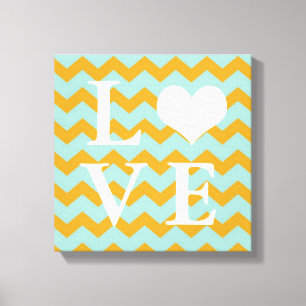 Chervon muster gelbe Herz-LIEBE Leinwand Wandkunst