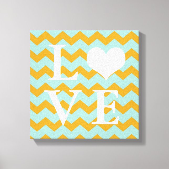 Chervon muster gelbe Herz-LIEBE Leinwand Wandkunst (Vorderseite)