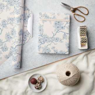 Chery blossom branches in blue and off white geschenkpapier