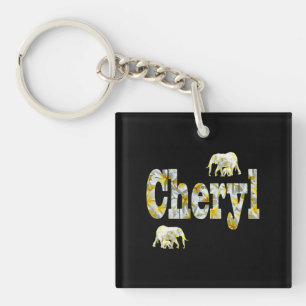 Cheryl Name Mit Frangipani-Blumen, Schlüsselanhänger