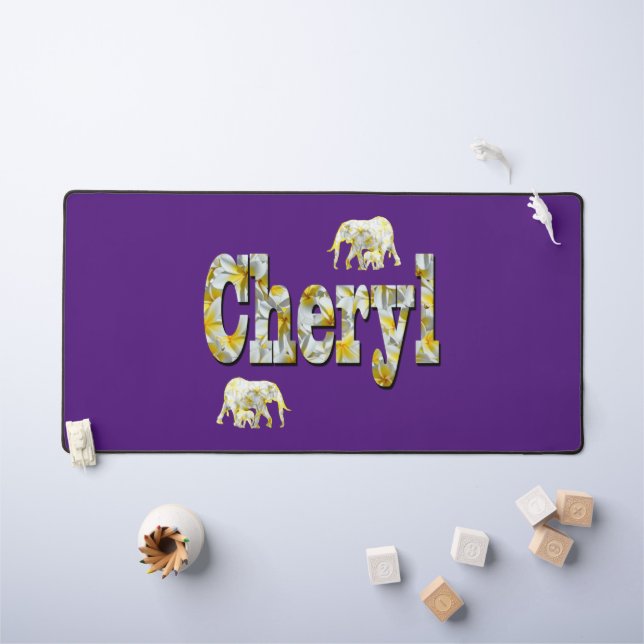 Cheryl Nom Avec Eléphants, Mat De Bureau (Tableau pour enfants)