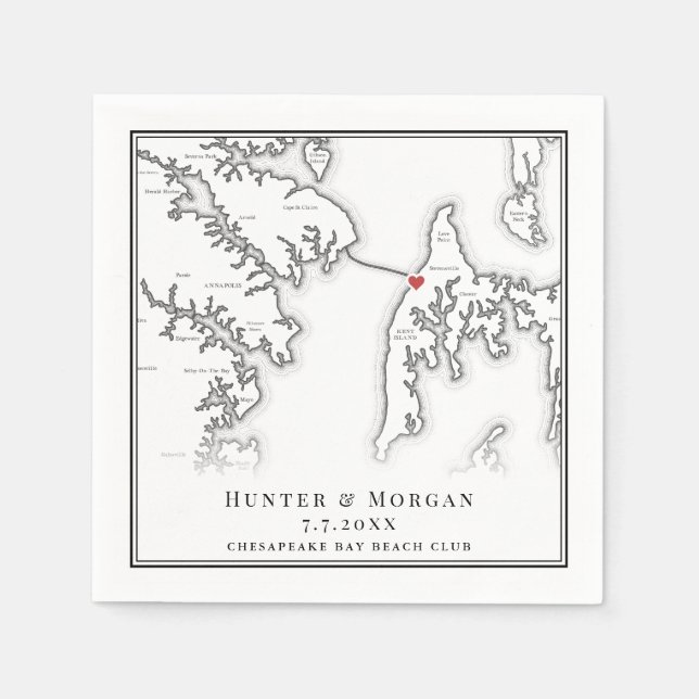 Chesapeake Bay Beach Club Schwarz-weiß Wedding Serviette (Vorderseite)