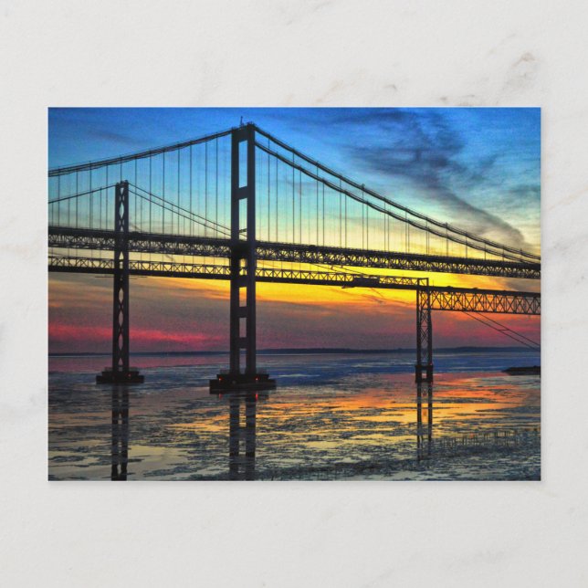 Chesapeake Bay Bridge Icy Sunset Silhouette Postkarte (Vorderseite)