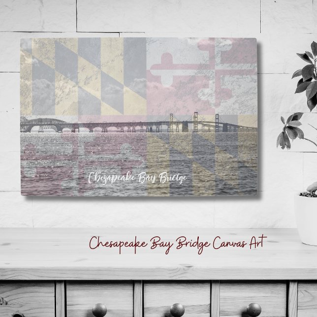 Chesapeake Bay Bridge Maryland Overlay Leinwand (Chesapeake Bay Bridge Overlay Canvas adds a splash of color for your walls! Maryland pride!)