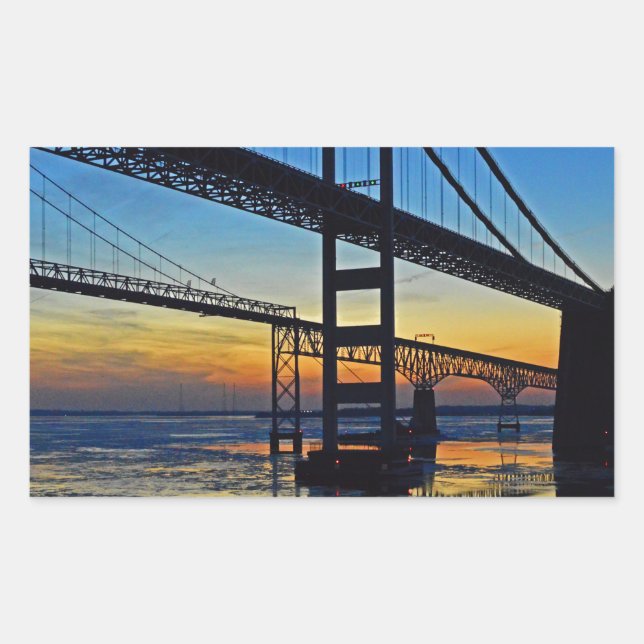 Chesapeake Bay Bridge Sunset Over Icy Waters Rechteckiger Aufkleber (Vorderseite)