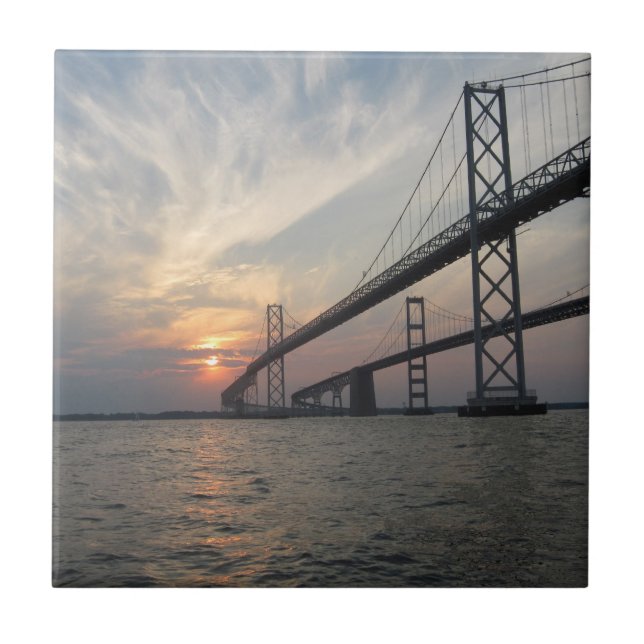 Chesapeake Bay-Brücken-Sonnenuntergang-Fliese Fliese (Vorderseite)