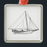 Chesapeake Bay-Fisch-Segelboot Ornament Aus Metall<br><div class="desc">Ein Chesapeake-Buchtspringender fisch wird auf dieser Vintagen Segelbootthemaverzierung gekennzeichnet. Entworfen für das Ernten der Austern im Winterswetter, sind diese starken Segelnschiffe Ikonen der Chesapeake Bay-Region. Der Chesapeake-Buchtspringende fisch war eins der letzten für kommerzielles Fischen verwendet zu werden Segelboote. Sobald fast vergessen, sind einige Fisch-Segelboote wiederhergestellt worden und noch einmal, segeln...</div>