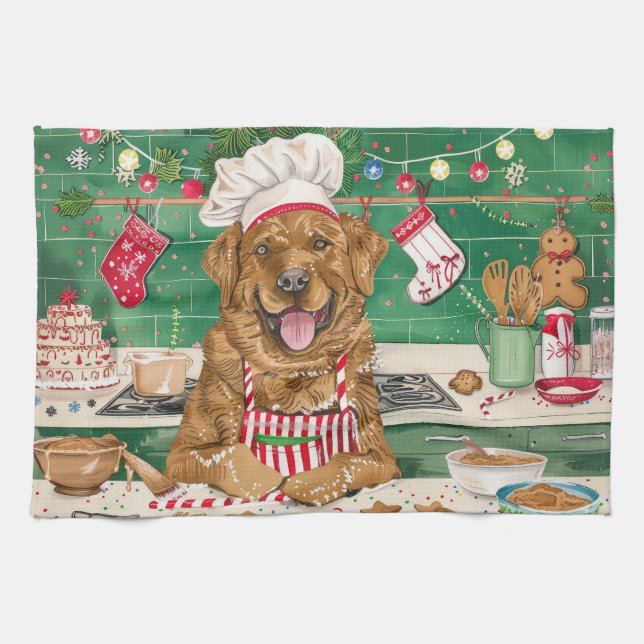 Chesapeake Bay Retriever Backen: Feierliche Weihna Geschirrtuch (Horizontal)