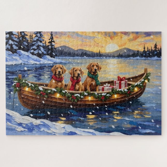 Chesapeake Bay Retriever Christmas Boat Holiday (Horizontal)