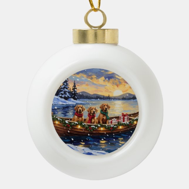 Chesapeake Bay Retriever Christmas Boat Holiday Keramik Kugel-Ornament (Vorderseite)